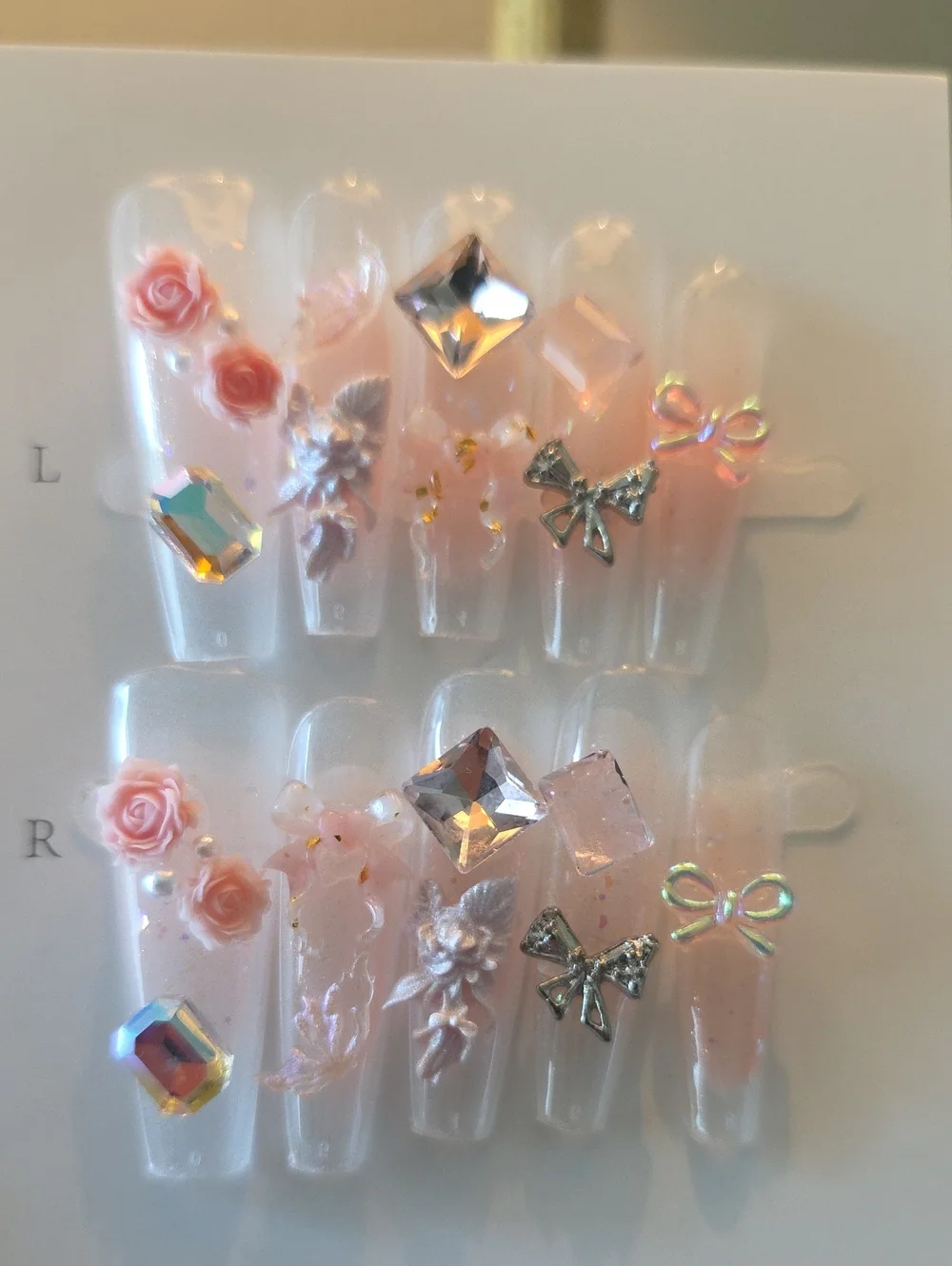 Pink Floral 3D Embellished Press-On Nail Set Size Large